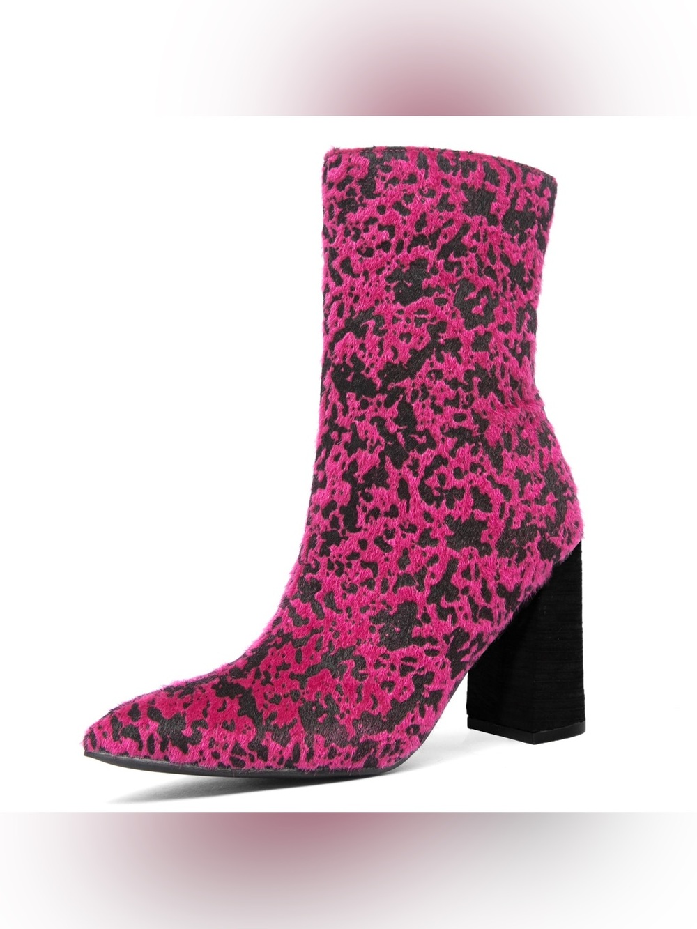 Fuchsia Leopard Print Pointed Toe Block Heel Bootie